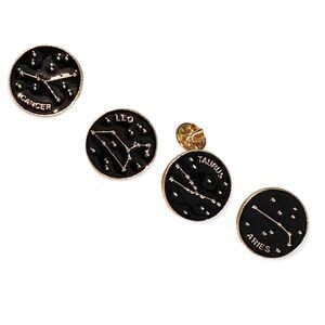 Black Enamel Astrological Horoscope Celestial Stars Cosmic Collectible Pins